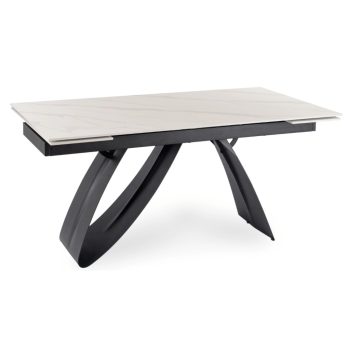   Kihúzható kerámia étkezőasztal 160–220 cm méretben, fehér márvány/fekete színben DEVON