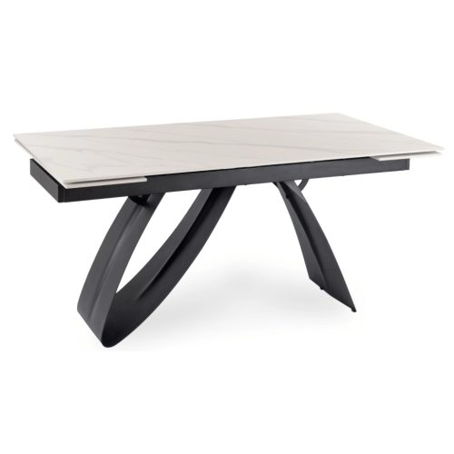 Kihúzható kerámia étkezőasztal 160–220 cm méretben, fehér márvány/fekete színben DEVON