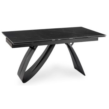   Kihúzható kerámia étkezőasztal 160–220 cm méretben, fekete márvány/fekete színben DEVON