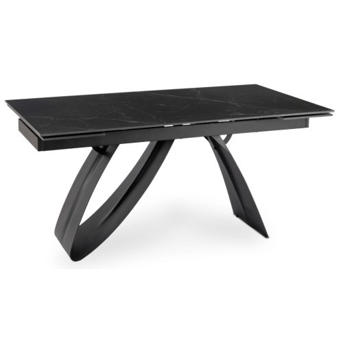 Kihúzható kerámia étkezőasztal 160–220 cm méretben, fekete márvány/fekete színben DEVON