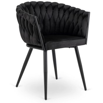 Fonott bársony szék fekete színben, ELENA