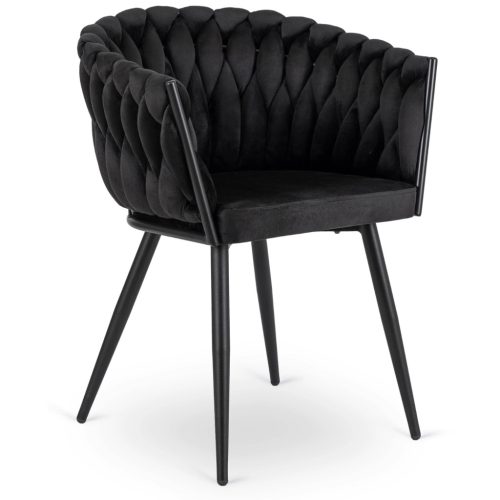 Fonott bársony szék fekete színben, ELENA