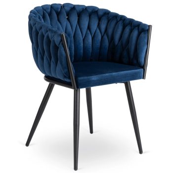 Fonott bársony szék sötétkék színben, ELENA