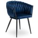 Fonott bársony szék sötétkék színben, ELENA