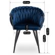 Fonott bársony szék sötétkék színben, ELENA