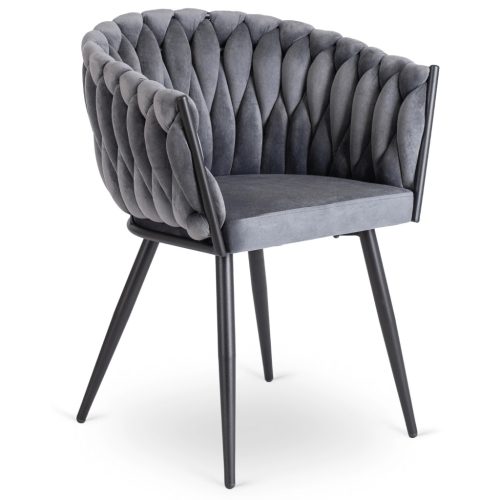 Fonott bársony szék szürke színben, ELENA