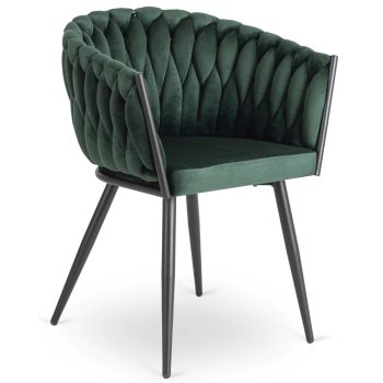 Fonott bársony szék zöld színben, ELENA