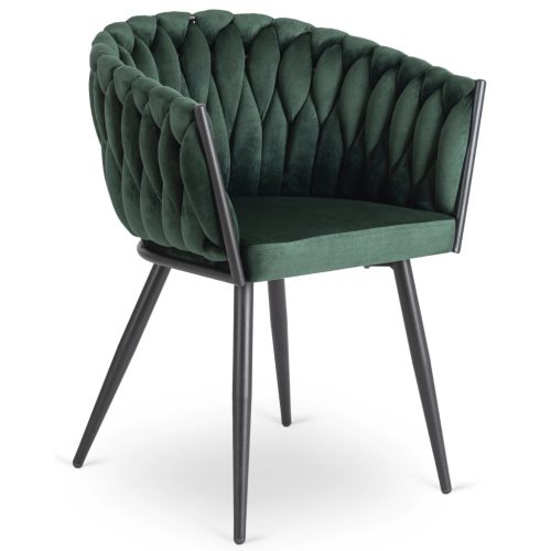 Fonott bársony szék zöld színben, ELENA