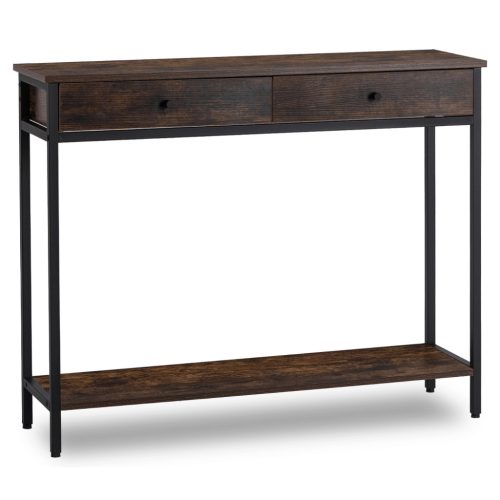 Fiókos előszobai konzol polccal rusztikus tölgy/fekete színben, 100 cm, EVERLY
