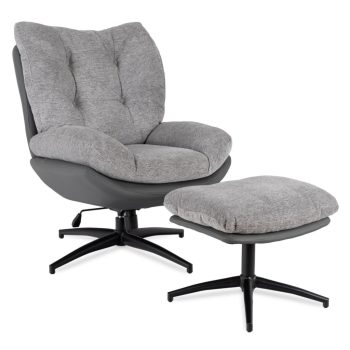 Forgó pihenőfotel lábtartóval szürke/fekete, FREMONT