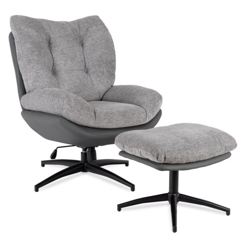 Forgó pihenőfotel lábtartóval szürke/fekete, FREMONT