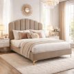 Posteľ 160x200 cm v béžovej farbe s velúrovým čalúnením – GEMINI
