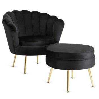   Fotel lábtartóval, fekete színben, velúr kárpittal GRAND