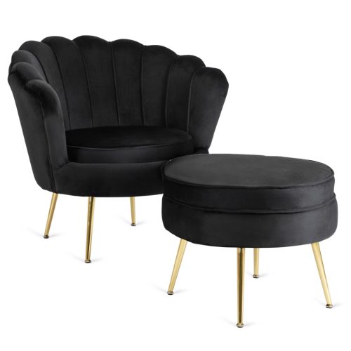 Fotel lábtartóval, fekete színben, velúr kárpittal GRAND