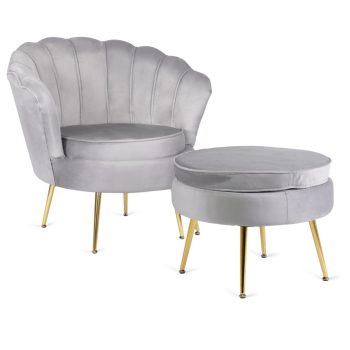   Fotel lábtartóval, szürke színben, velúr kárpittal GRAND