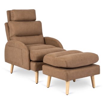 Brown Lounge Armchair with Footrest HENRY