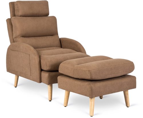Brown Lounge Armchair with Footrest HENRY
