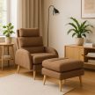 Brown Lounge Armchair with Footrest HENRY