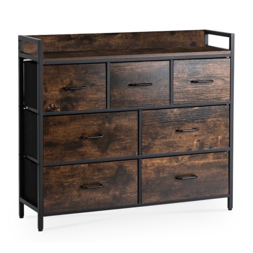 Fiókos komód rusztikus tölgy/fekete színben, 98 cm, HUDSON