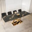 Extendable ceramic dining table 160-240 cm in black marble/gold finish - Ibiza