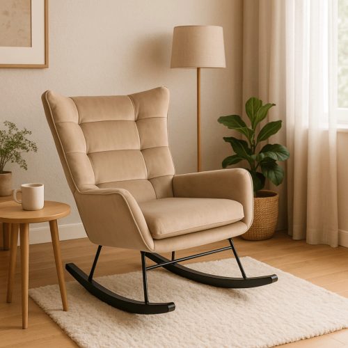 JACKSON Rocking Chair Beige Velvet Upholstery