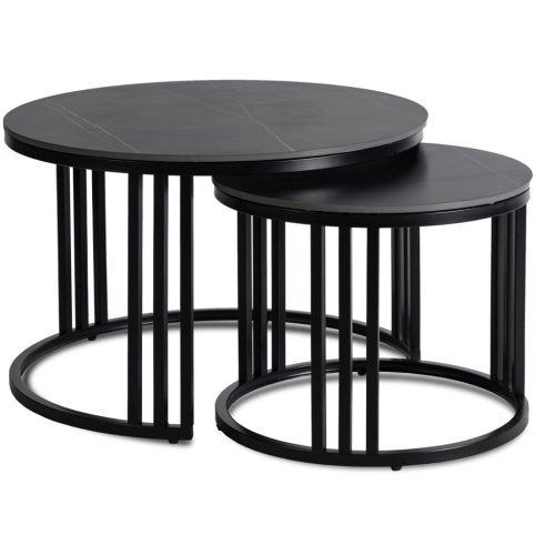 Kerámia dohányzóasztal szett fekete márvány/fekete színben JERRY