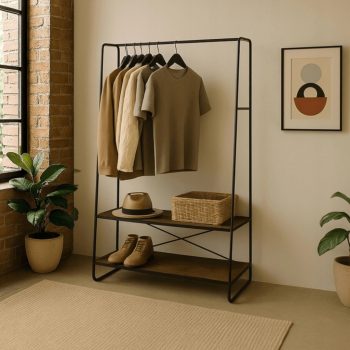 JOEL Hallway Coat Rack 100 cm with Shelf Rustic Oak/Black