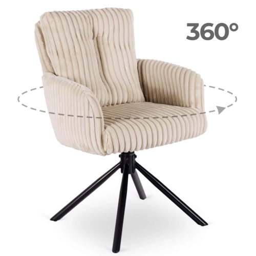 Otočná stolička v béžovej farbe s kordovým čalúnením – JUNE