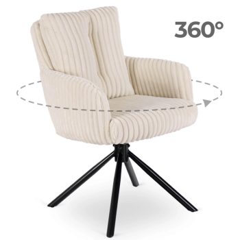   Otočná stolička v krémovej farbe s kordovým čalúnením – JUNE