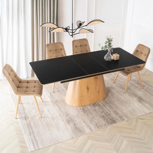 Extendable ceramic dining table 160-200 cm in black/oak finish - Lizbona