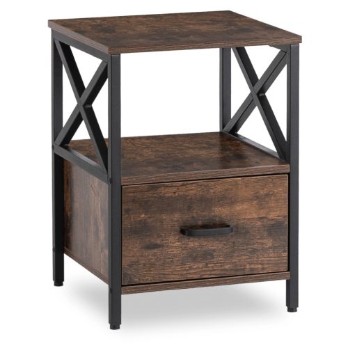 LOGAN Bedside Table 40 cm Rustic Oak/Black