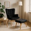 Black Velvet Lounge Armchair with Footrest LOZANO