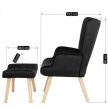 Black Velvet Lounge Armchair with Footrest LOZANO