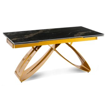   Extendable ceramic dining table 160-240 cm in black-gold marble/gold finish - Luigi