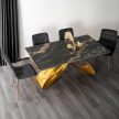 Extendable ceramic dining table 160-240 cm in black-gold marble/gold finish - Luigi