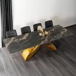 Extendable ceramic dining table 160-240 cm in black-gold marble/gold finish - Luigi