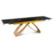 Extendable ceramic dining table 160-240 cm in black-gold marble/gold finish - Luigi