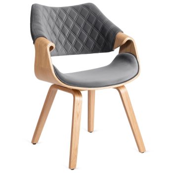   LUISE bársony szék szürke színben, hajlított rétegelt lemez vázzal