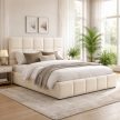 Posteľ 140x200 cm s úložným priestorom v krémovej farbe s velúrovým čalúnením – MURCJA
