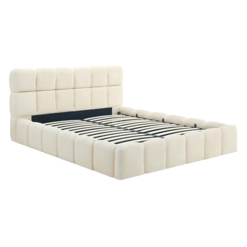 Posteľ 160x200 cm s úložným priestorom v krémovej farbe s velúrovým čalúnením – MURCJA