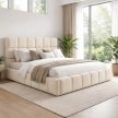 Posteľ 160x200 cm s úložným priestorom v krémovej farbe s velúrovým čalúnením – MURCJA