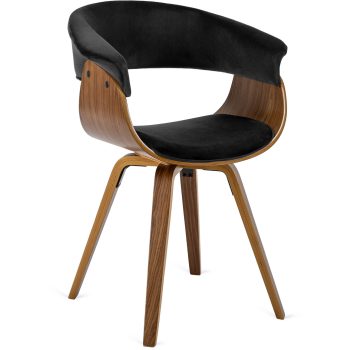   Ohio 2 szék fekete színben, bársony kárpittal, hajlított rétegelt lemez vázzal