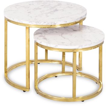   Dohányzóasztal szett márvány hatású felülettel arany kivitelben – OLIS