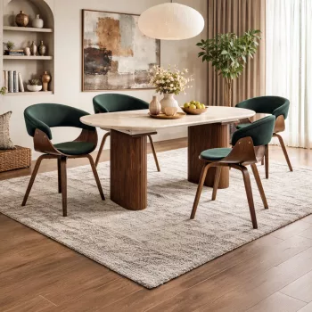   Extendable dining table 90-220 cm in travertine/walnut finish - Oval