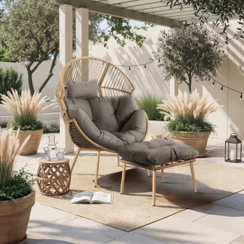 Outdoor Lounge Armchair with Footrest Grey PORTLAND