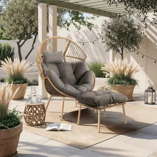 Outdoor Lounge Armchair with Footrest Grey PORTLAND