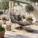 Outdoor Lounge Armchair with Footrest Grey PORTLAND