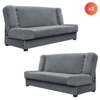   2 db kihúzható kanapé szürke velúr kárpitozással – PIANO