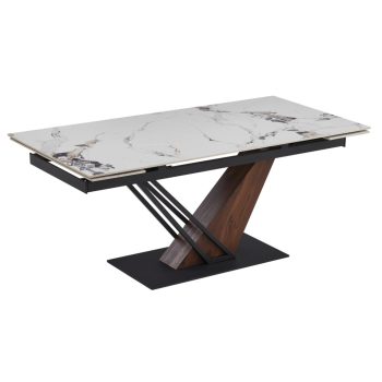   Kihúzható kerámia étkezőasztal 180–240 cm méretben, fehér márvány/dió színben REX 2