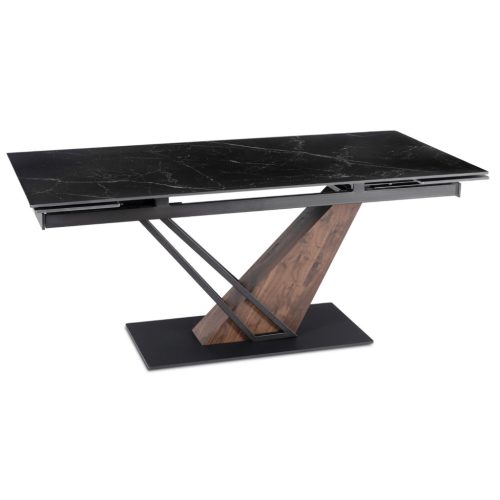 Kihúzható kerámia étkezőasztal 180–240 cm méretben, fekete márvány/dió színben REX 2